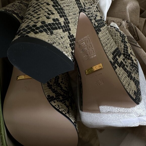 NEW Gucci Beige & Brown Python Horsebit Heeled Sandals Sz 40.5 - Picture 10 of 13